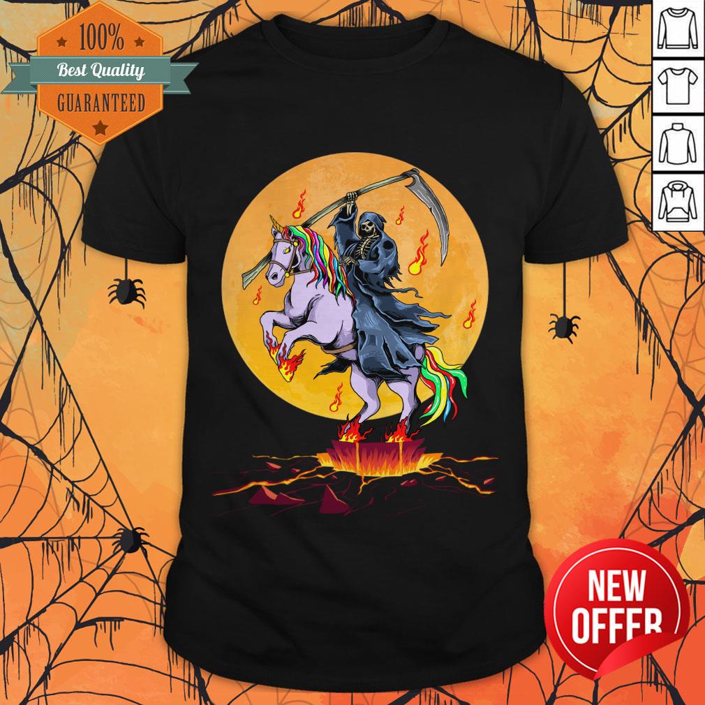 Grim Reaper With Unicorn Under The Moon Halloween Costume T-Shirt