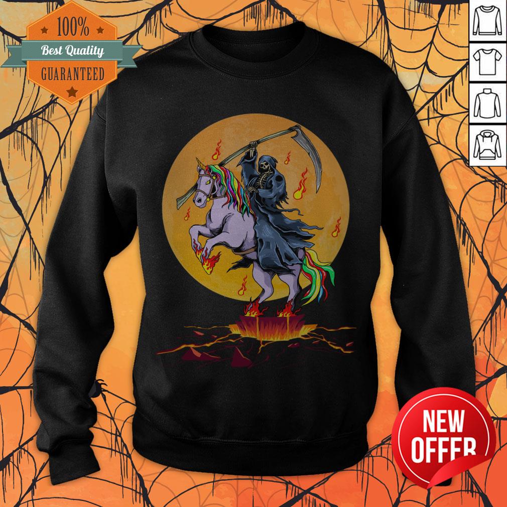 Grim Reaper With Unicorn Under The Moon Halloween Costume T-Shirt