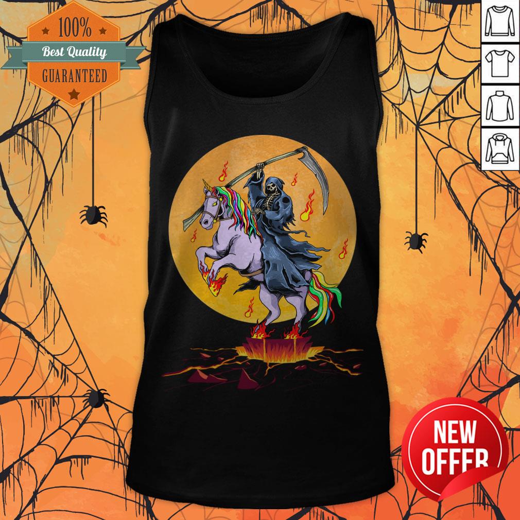Grim Reaper With Unicorn Under The Moon Halloween Costume T-Shirt
