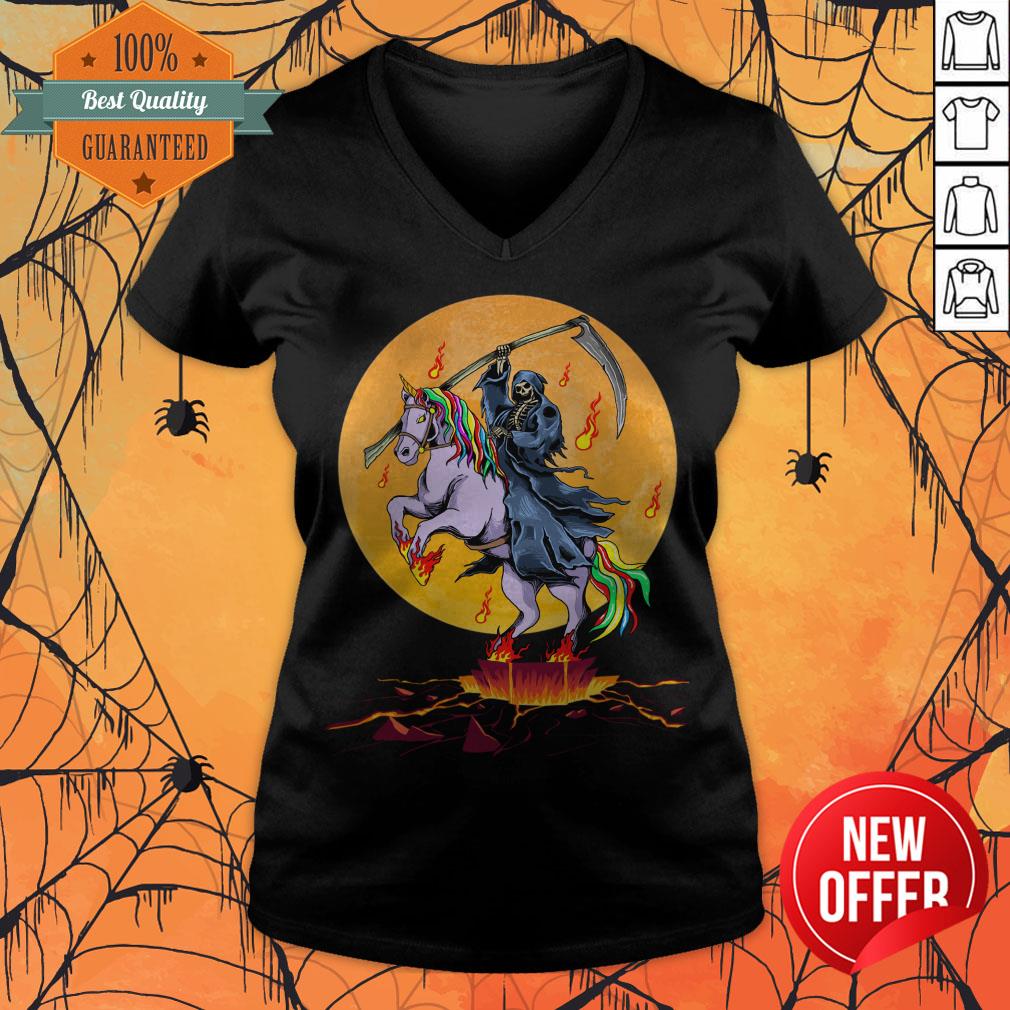 Grim Reaper With Unicorn Under The Moon Halloween Costume T-Shirt