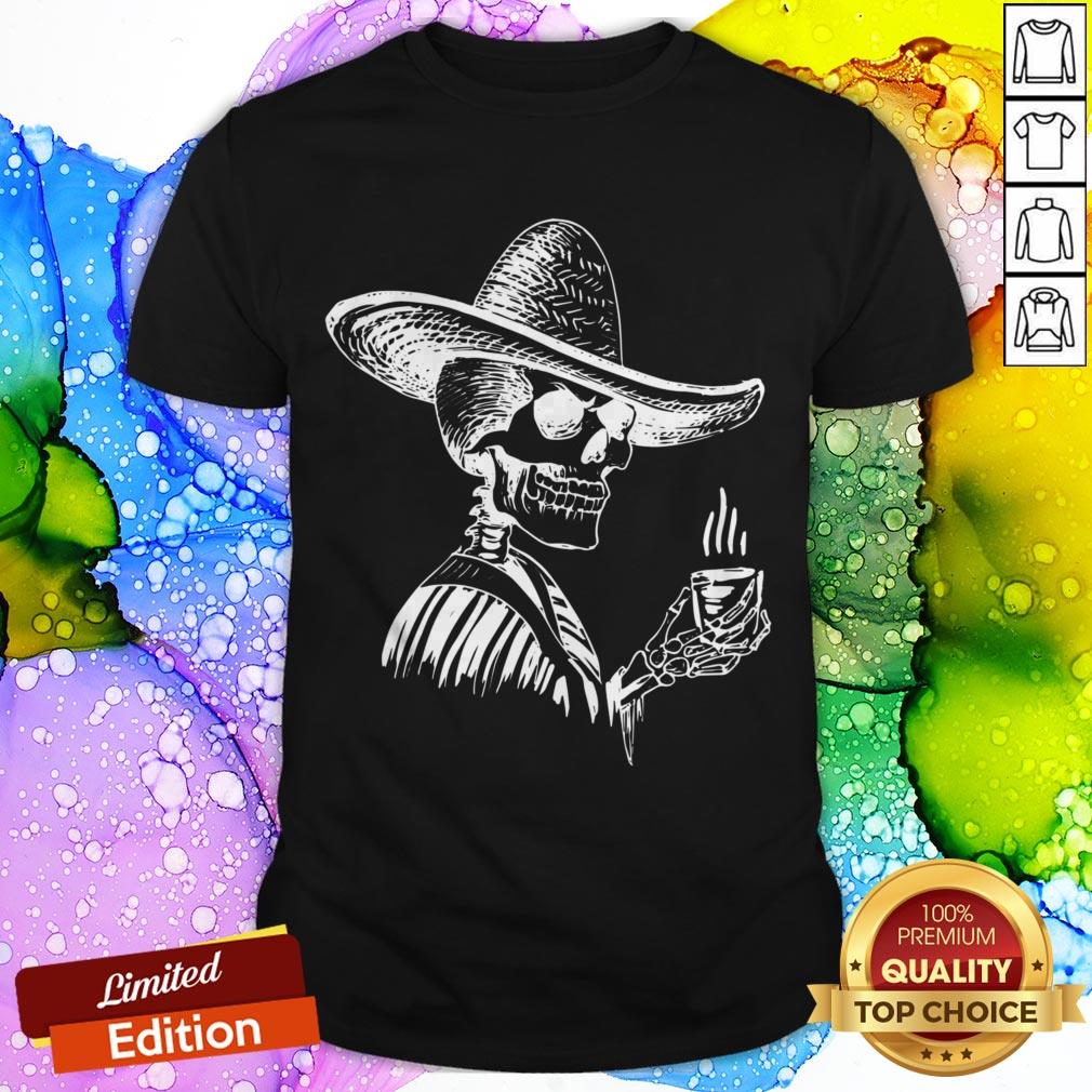 Halloween Coffee Drinking Skeleton Skull Shirt