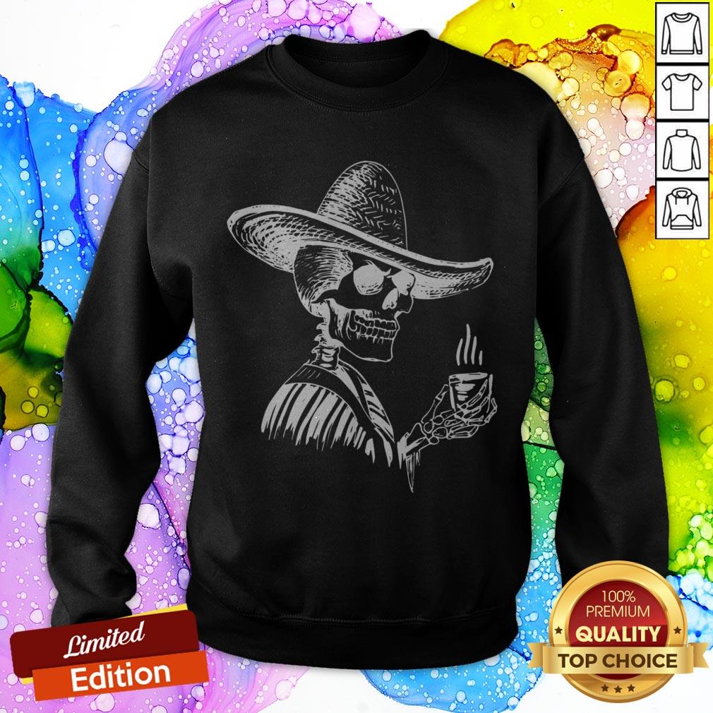 Halloween Coffee Drinking Skeleton Skull Shirt