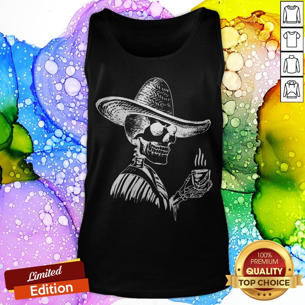 Halloween Coffee Drinking Skeleton Skull Shirt