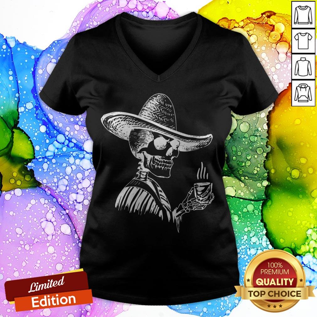 Halloween Coffee Drinking Skeleton Skull Shirt