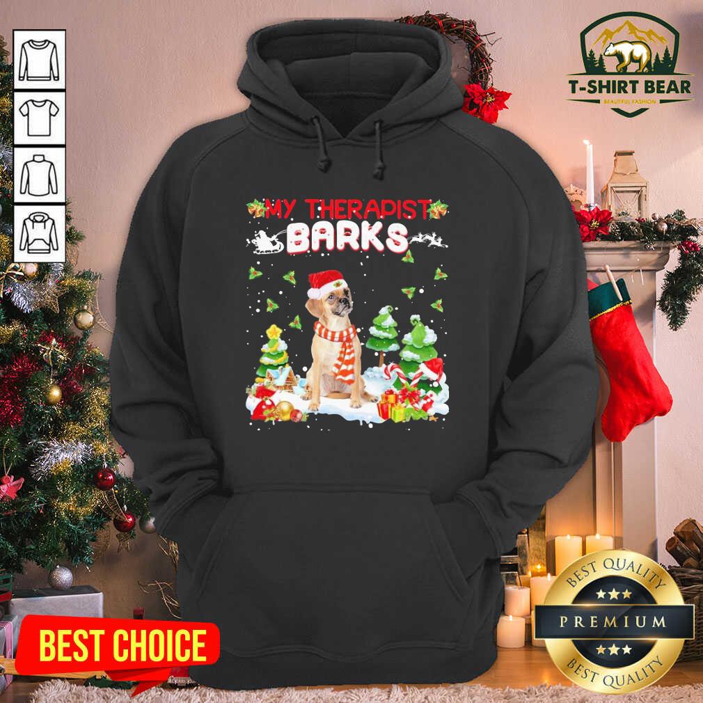 Awesome Puggle Hat Santa My Therapist Barks Happy Merry Christmas Shirt