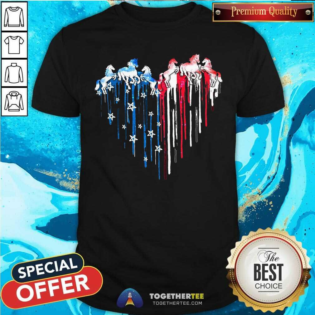 Horse Watercolor American Flag Heart Shirt