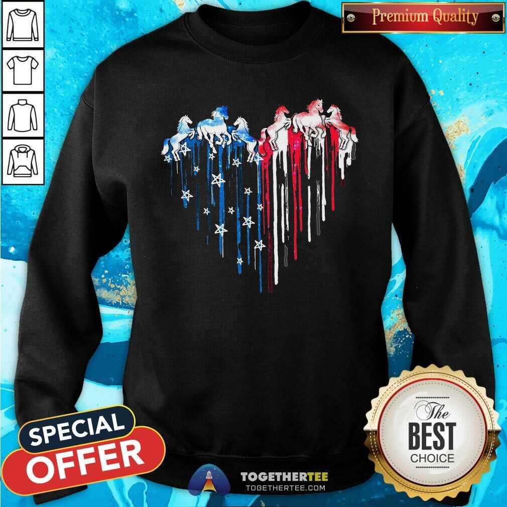 Horse Watercolor American Flag Heart Shirt