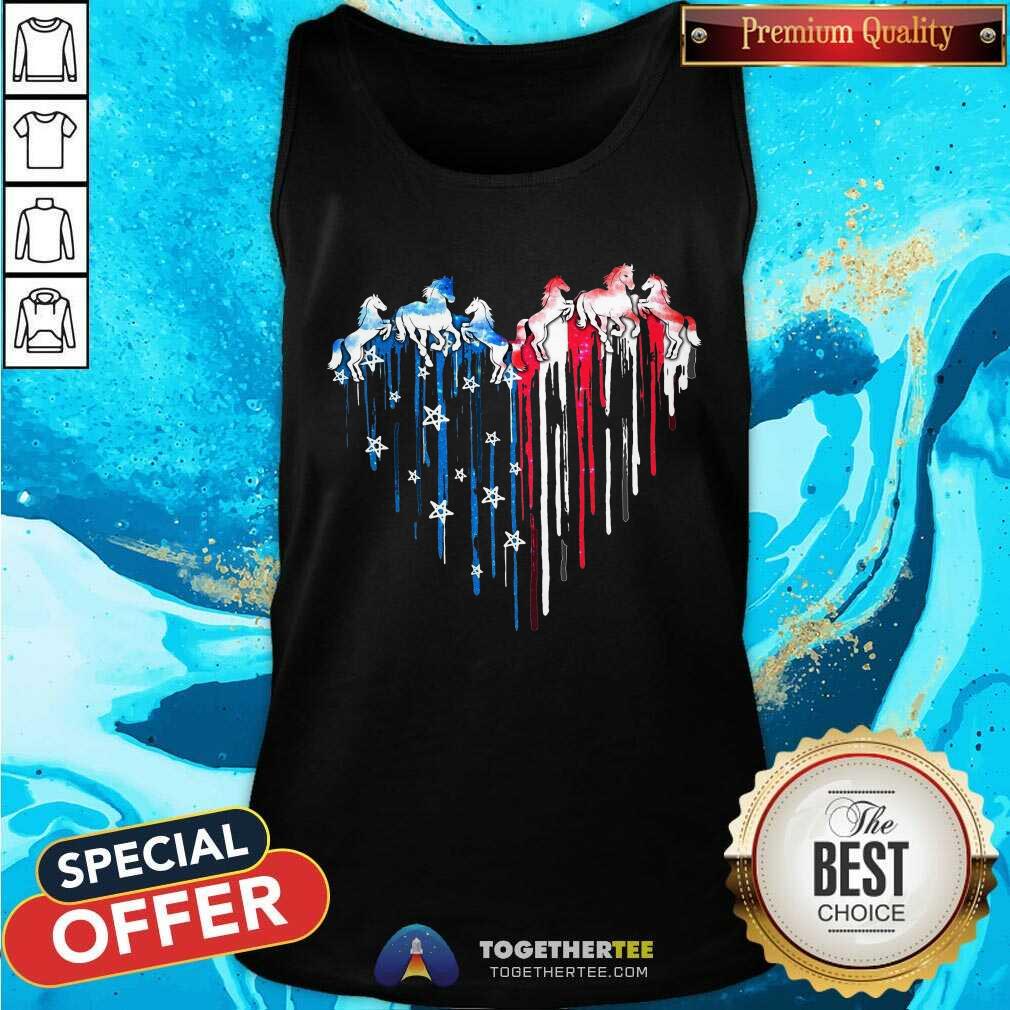 Horse Watercolor American Flag Heart Shirt