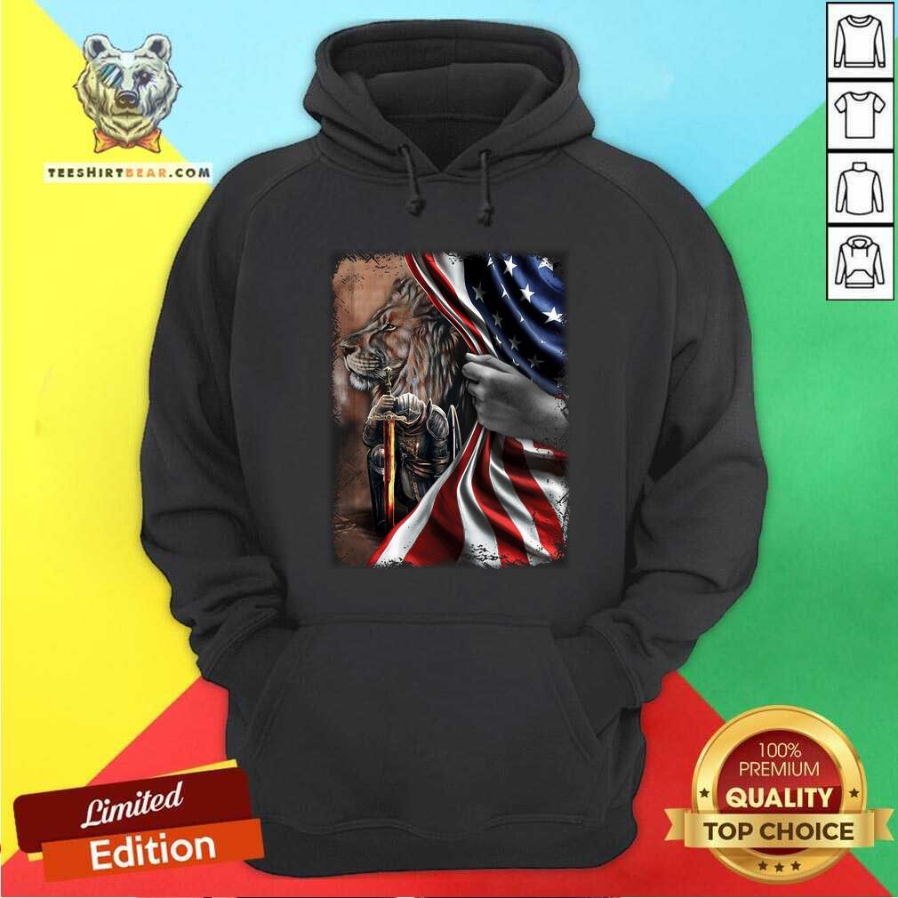 Knight And Lion Behind American Flag Shirt