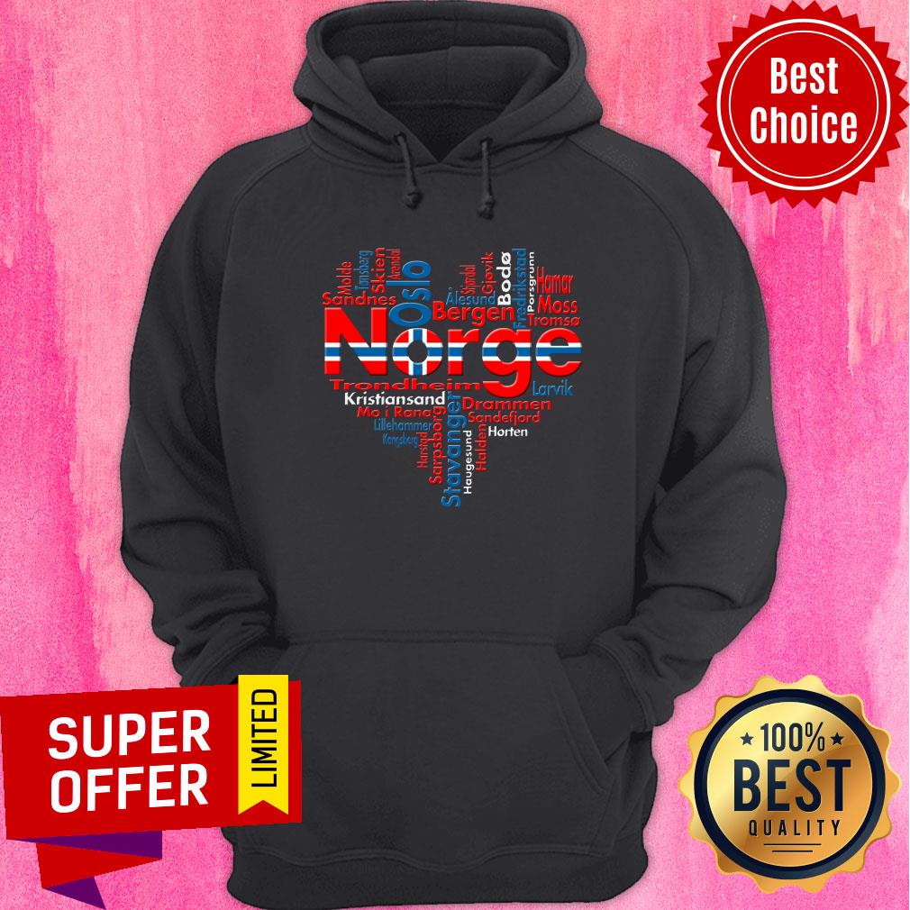 List Of Cities In Norway Composed In Love Sign Norge Flag Shirt