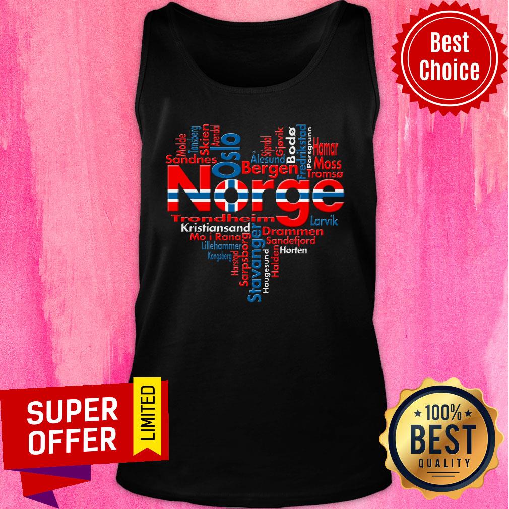 List Of Cities In Norway Composed In Love Sign Norge Flag Shirt