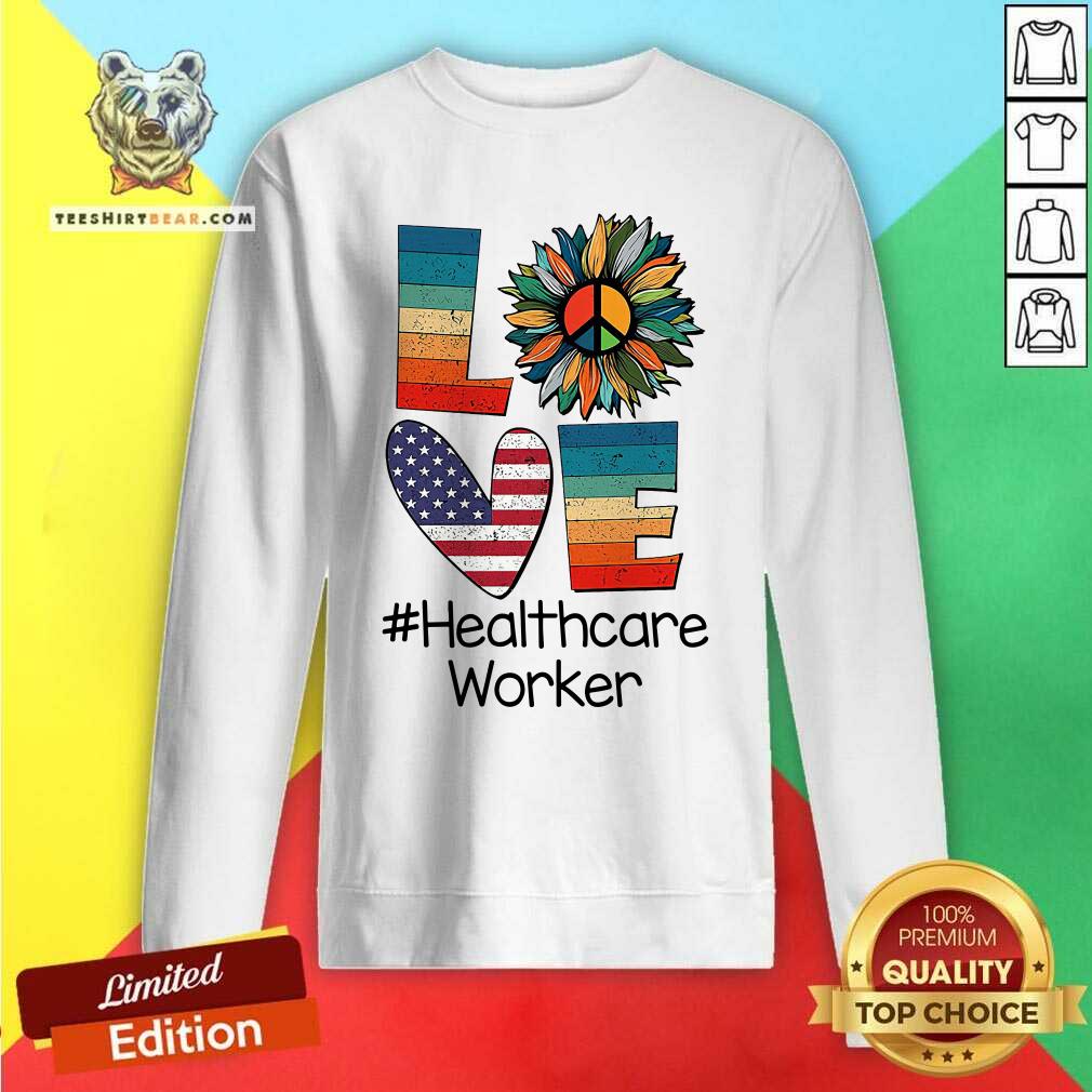 Love Healthcare Worker Vintage Amerricans Flag Sunflower Shirt