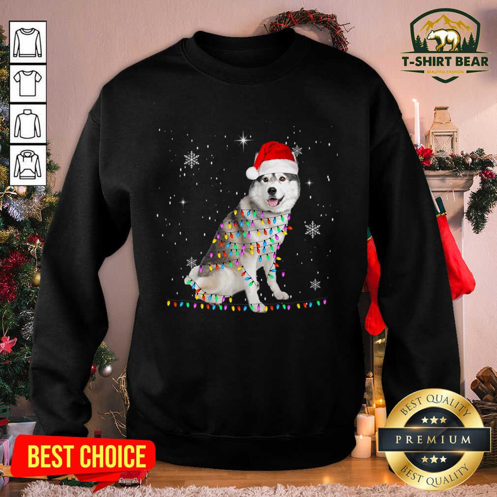Lovely Siberian Husky Santa Christmas Lights Xmas Shirt