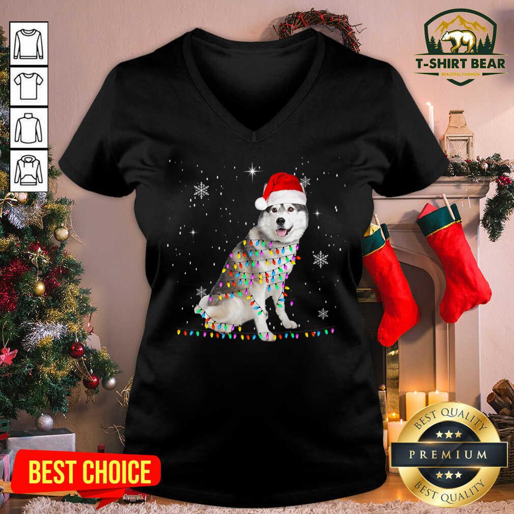 Lovely Siberian Husky Santa Christmas Lights Xmas Shirt