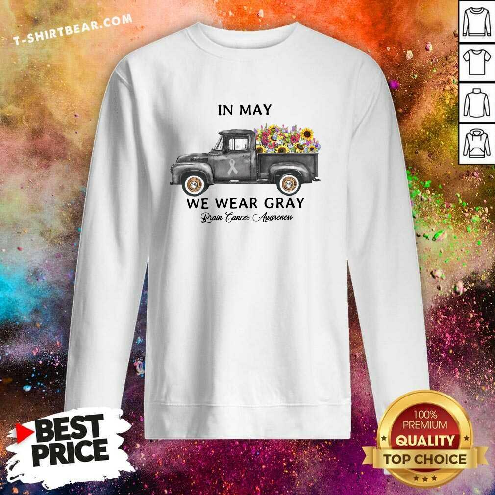 Lovely Truck Sunflower In May We Wear Gray Brain Cancer Awareness Shirt