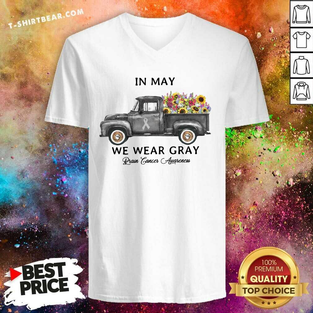 Lovely Truck Sunflower In May We Wear Gray Brain Cancer Awareness Shirt