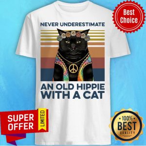 Never Underestimate An Old Hippie With A Cat Vintage Retro Shirt