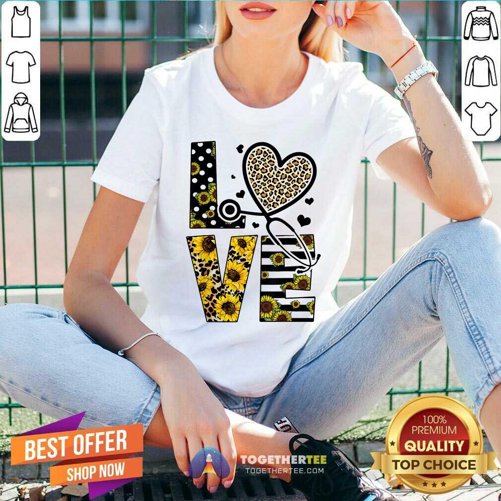 Medical Stethoscope Love Sunflower Leopard Shirt