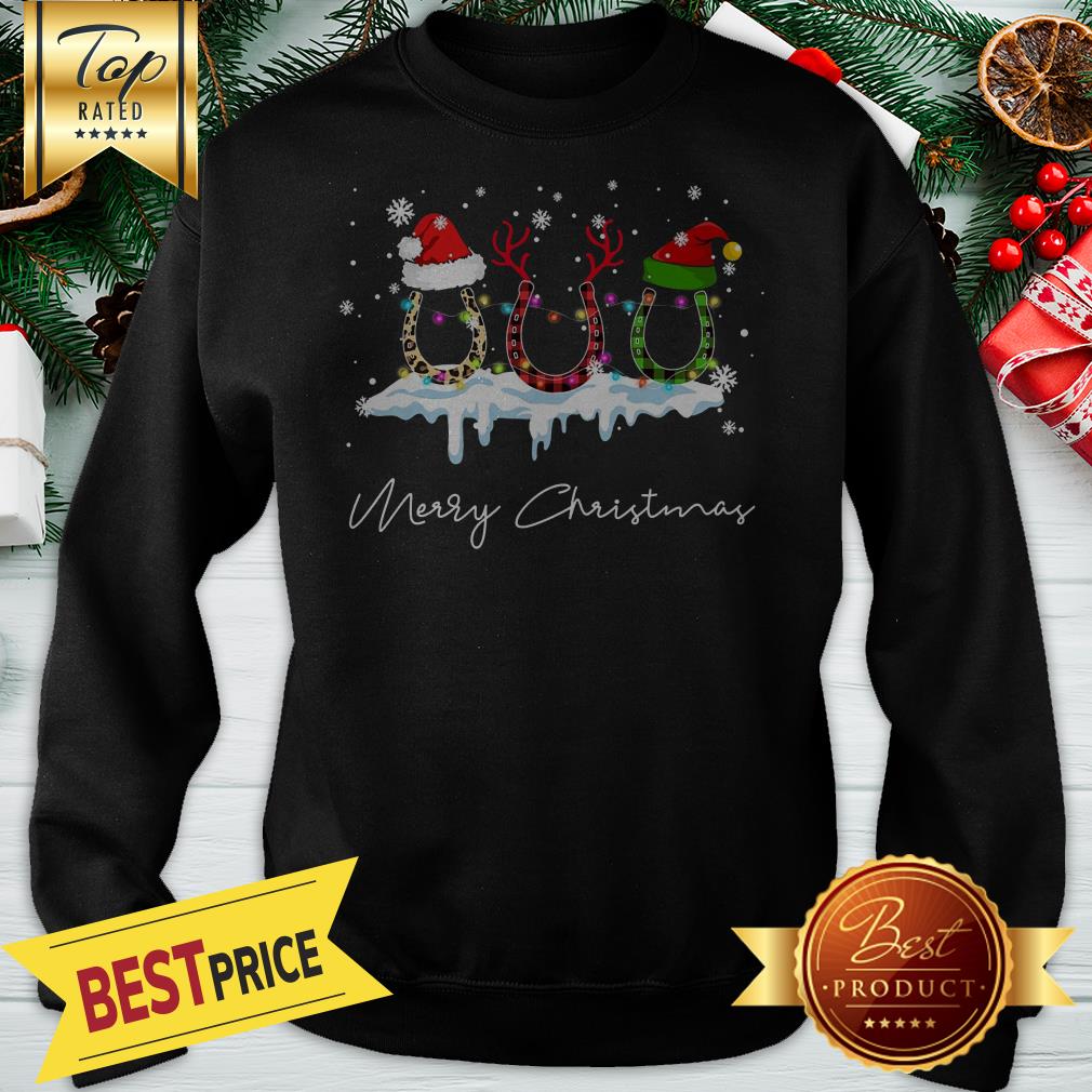 Merry Christmas Horse Paws Reindeer Elf Santa Hat Leopard Shirt