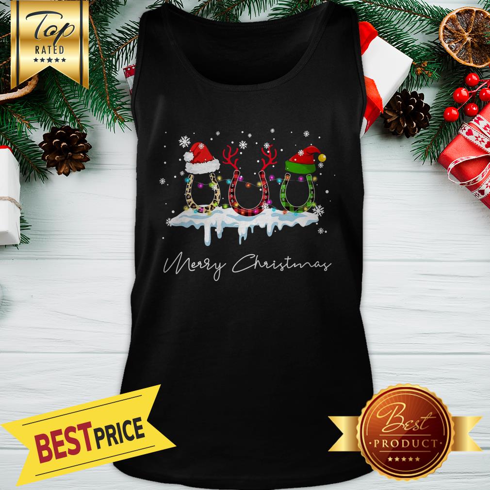 Merry Christmas Horse Paws Reindeer Elf Santa Hat Leopard Shirt