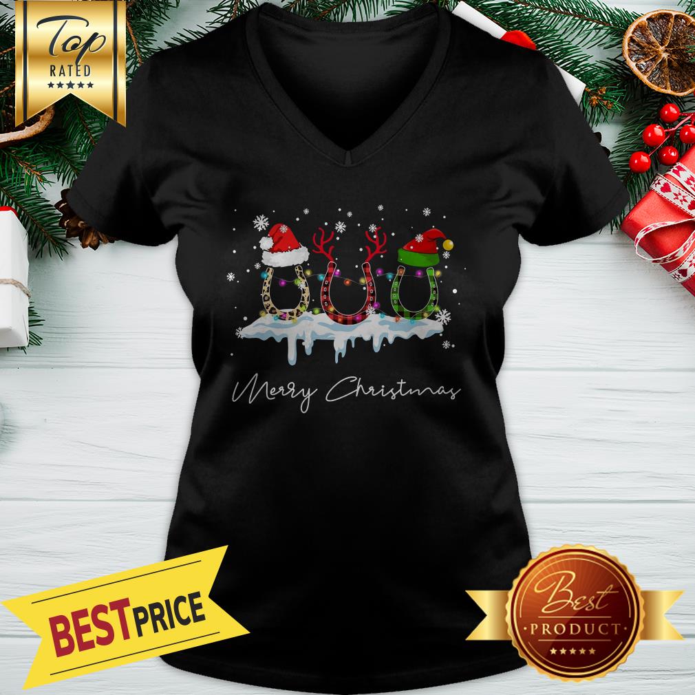 Merry Christmas Horse Paws Reindeer Elf Santa Hat Leopard Shirt