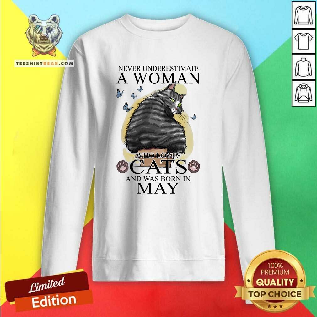 Never Underestimate A Woman Who Loves Cats 4 Butterflies Shirt