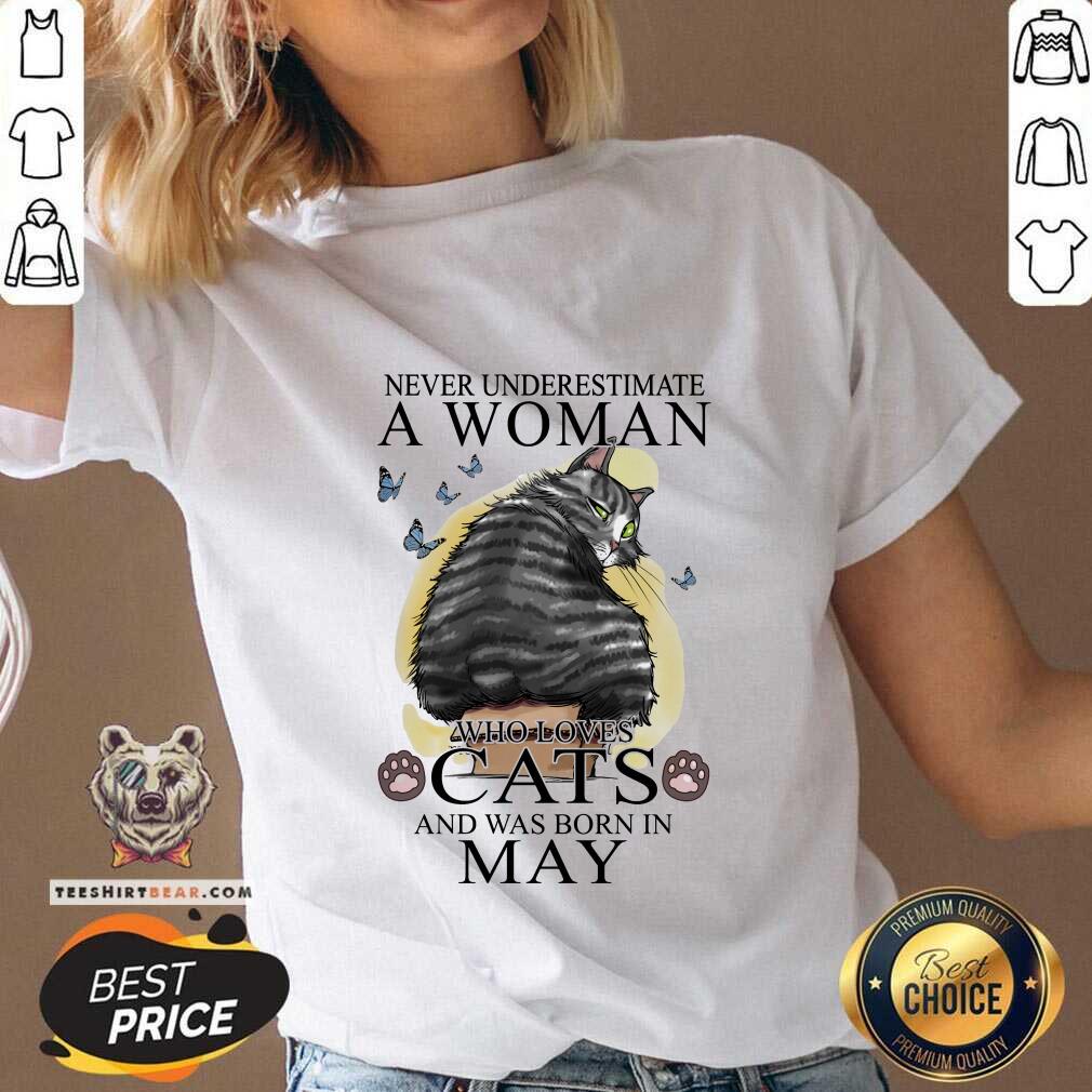 Never Underestimate A Woman Who Loves Cats 4 Butterflies Shirt