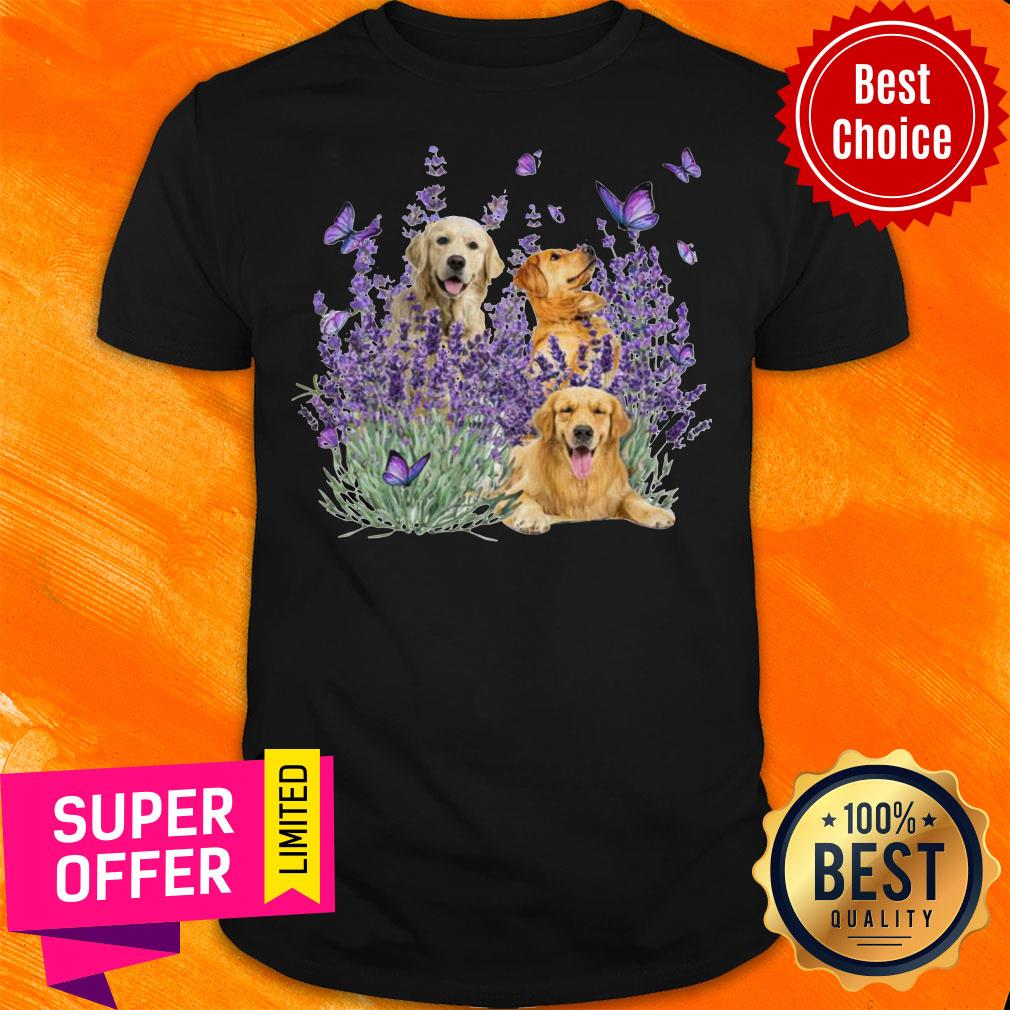 Nice Golden Retriever Butterflies Flowers Shirt