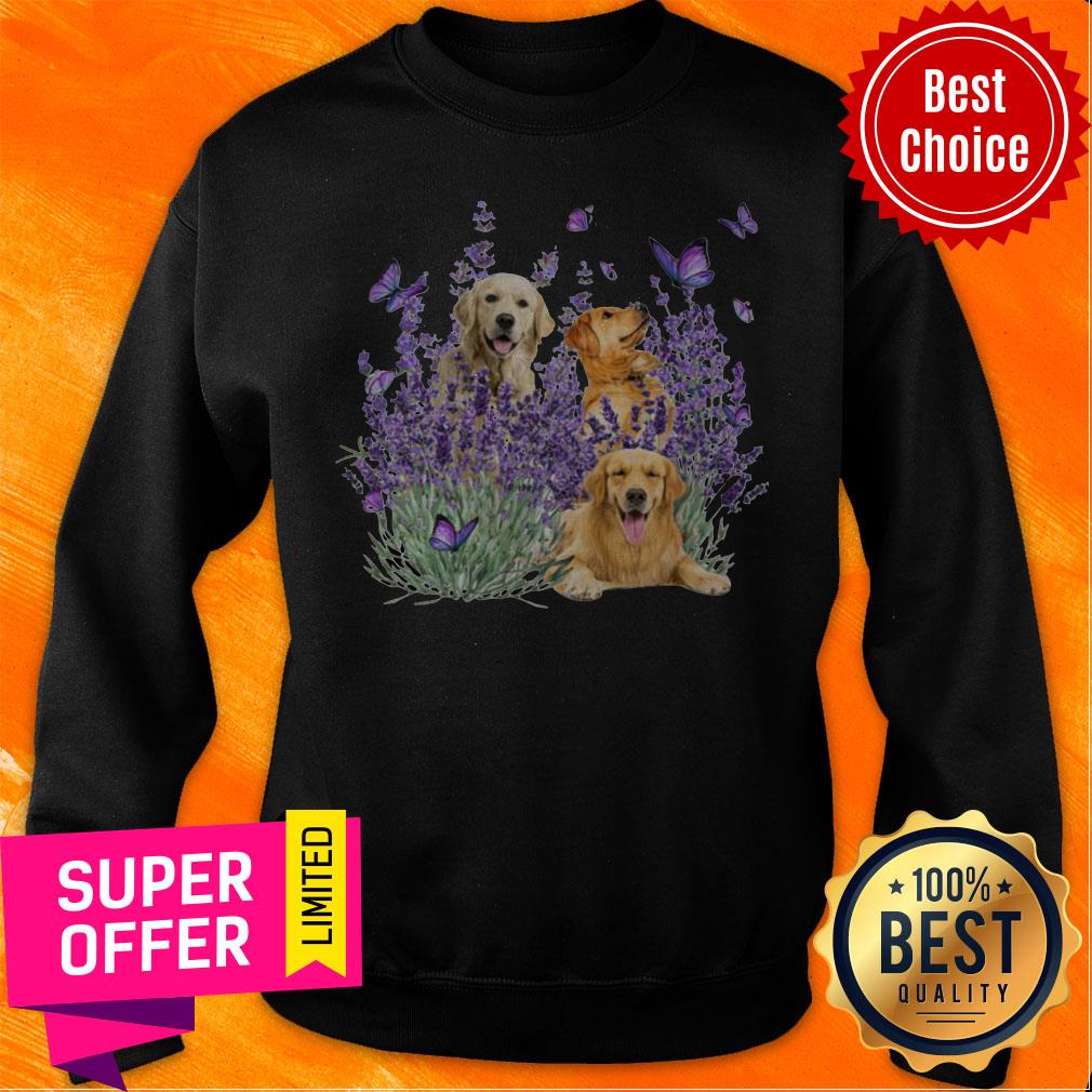 Nice Golden Retriever Butterflies Flowers Shirt