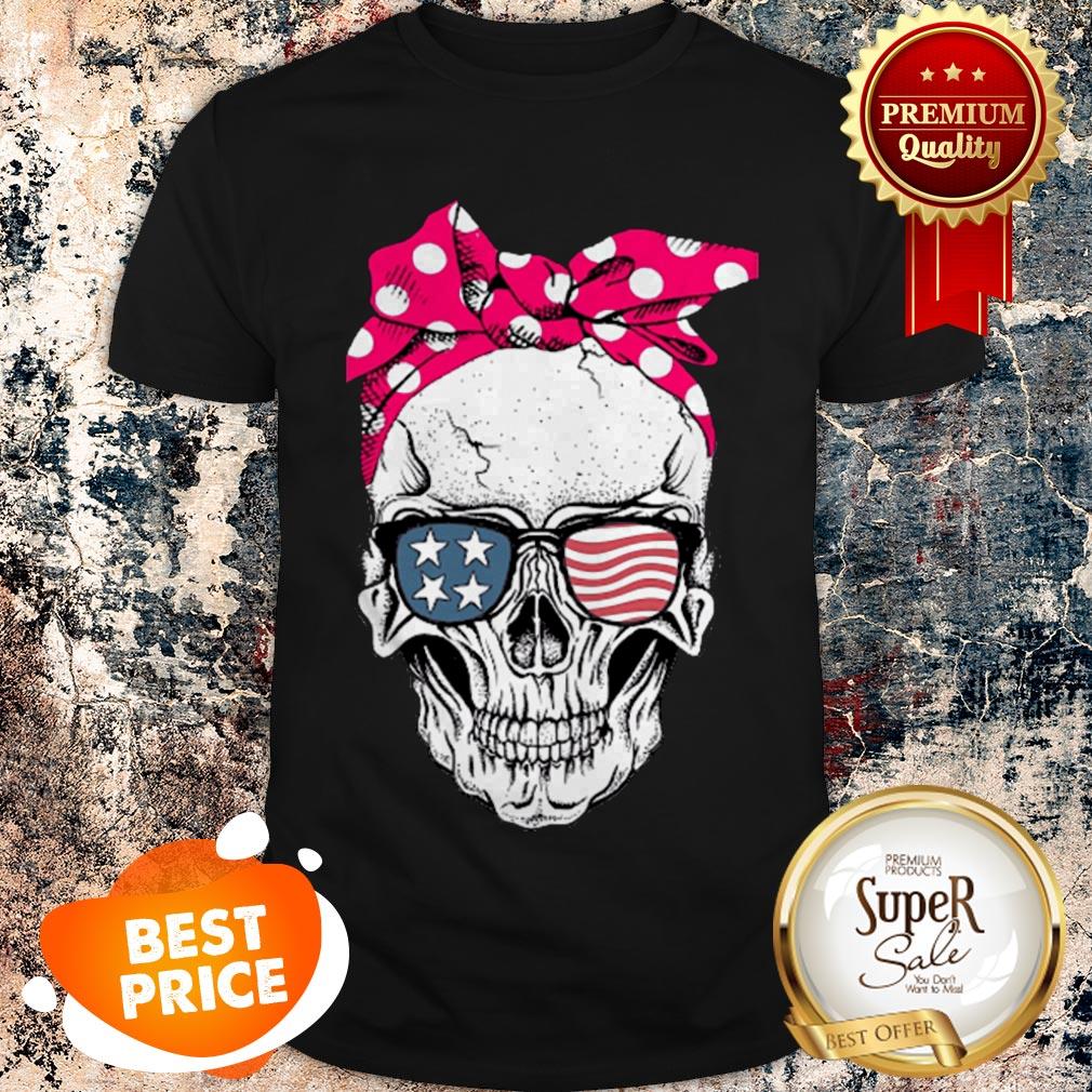 Nice Lady Skull American Flag Bow Shirt