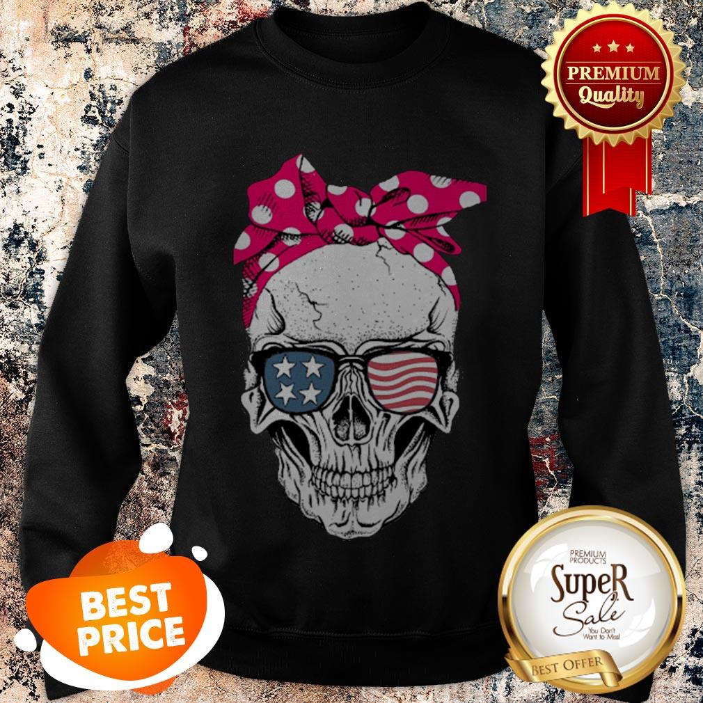 Nice Lady Skull American Flag Bow Shirt