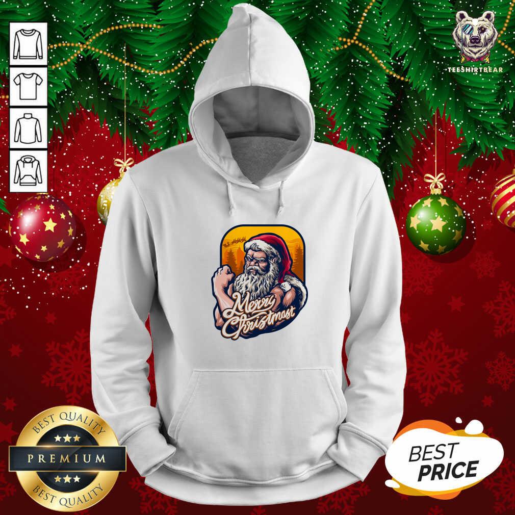 Nice Xmas Strong Cool Santa Claus Merry Christmas With Background Tree Shirt