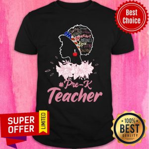 Girl Caring Smart Friendly Warm Big Heart Love Kind Skilled Pre Teacher USA Flag Shirt