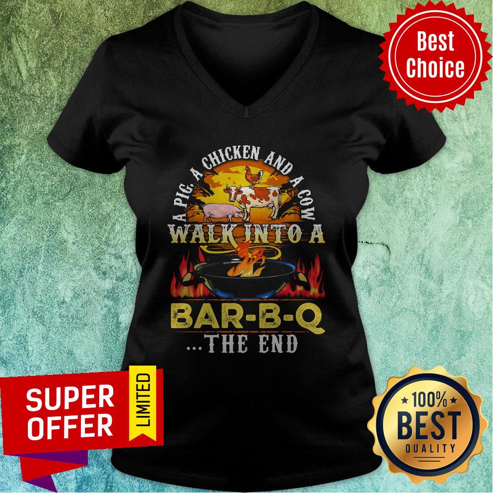 Official A Pig A Chicken And Cow Walk Into A Bar BQ The End Fire Shirt