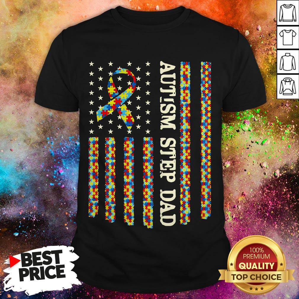 Official Autism Awareness Proud Autism Step Dad US Flag Gifts Shirt