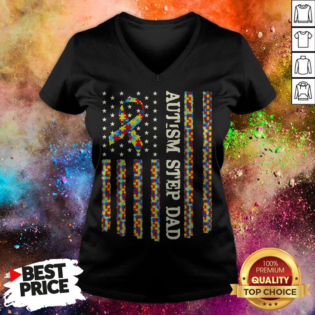 Official Autism Awareness Proud Autism Step Dad US Flag Gifts Shirt