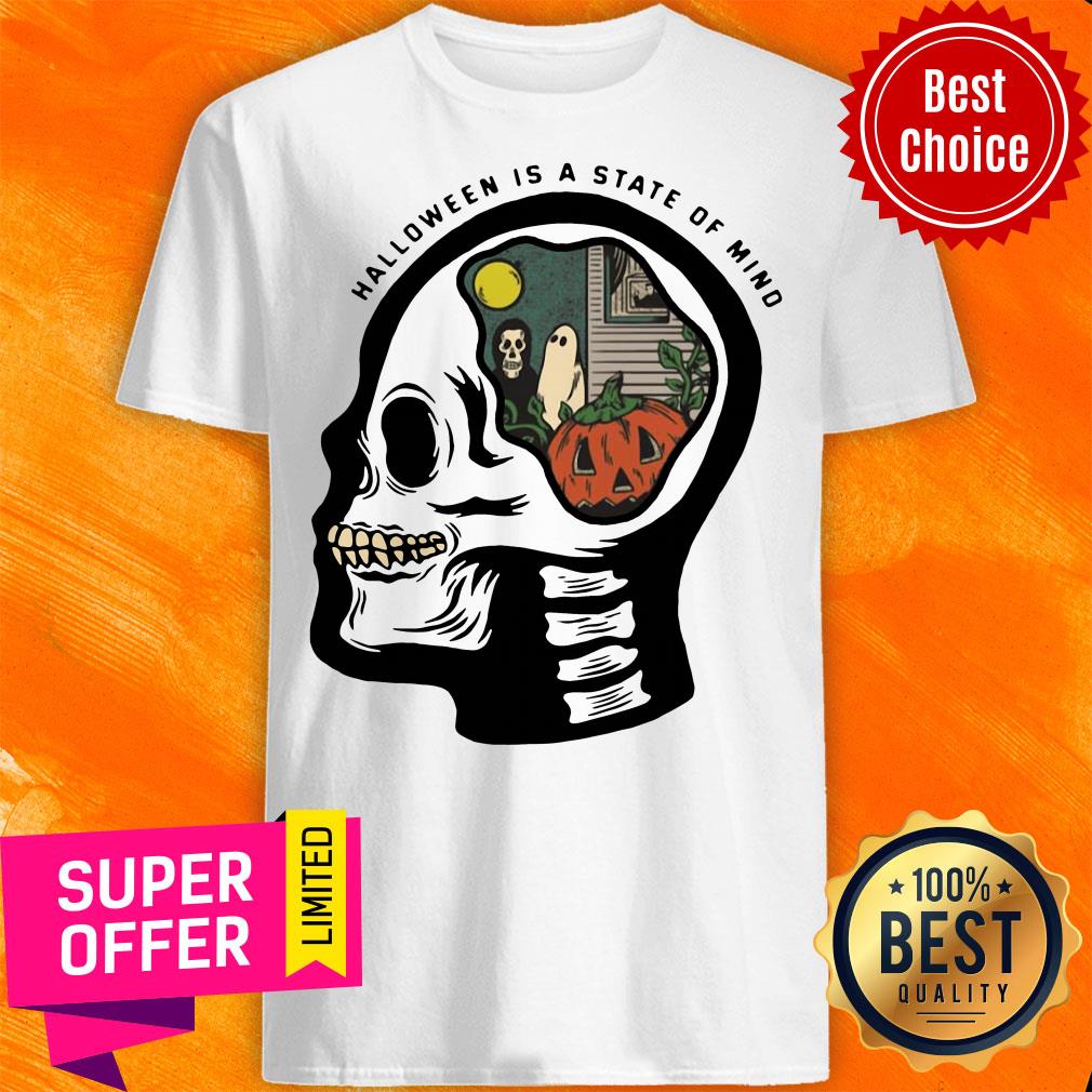 Official Skull Halloween Is A State Of Mind Pumpkin Halloween Shirt