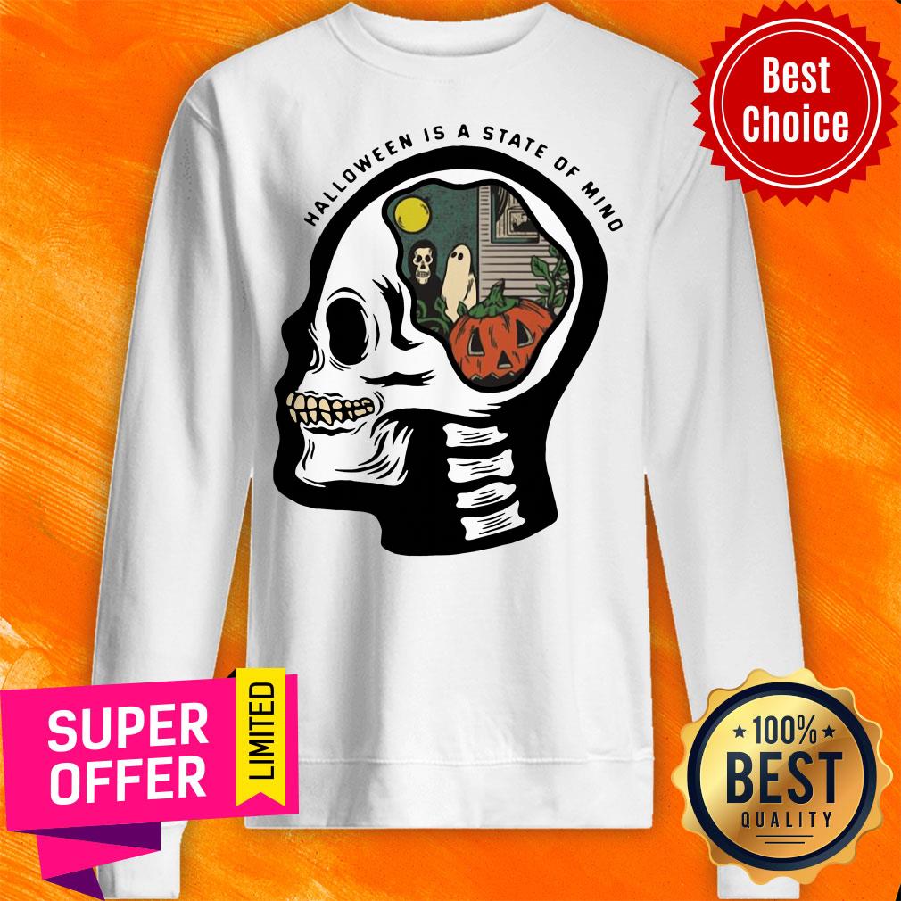 Official Skull Halloween Is A State Of Mind Pumpkin Halloween Shirt