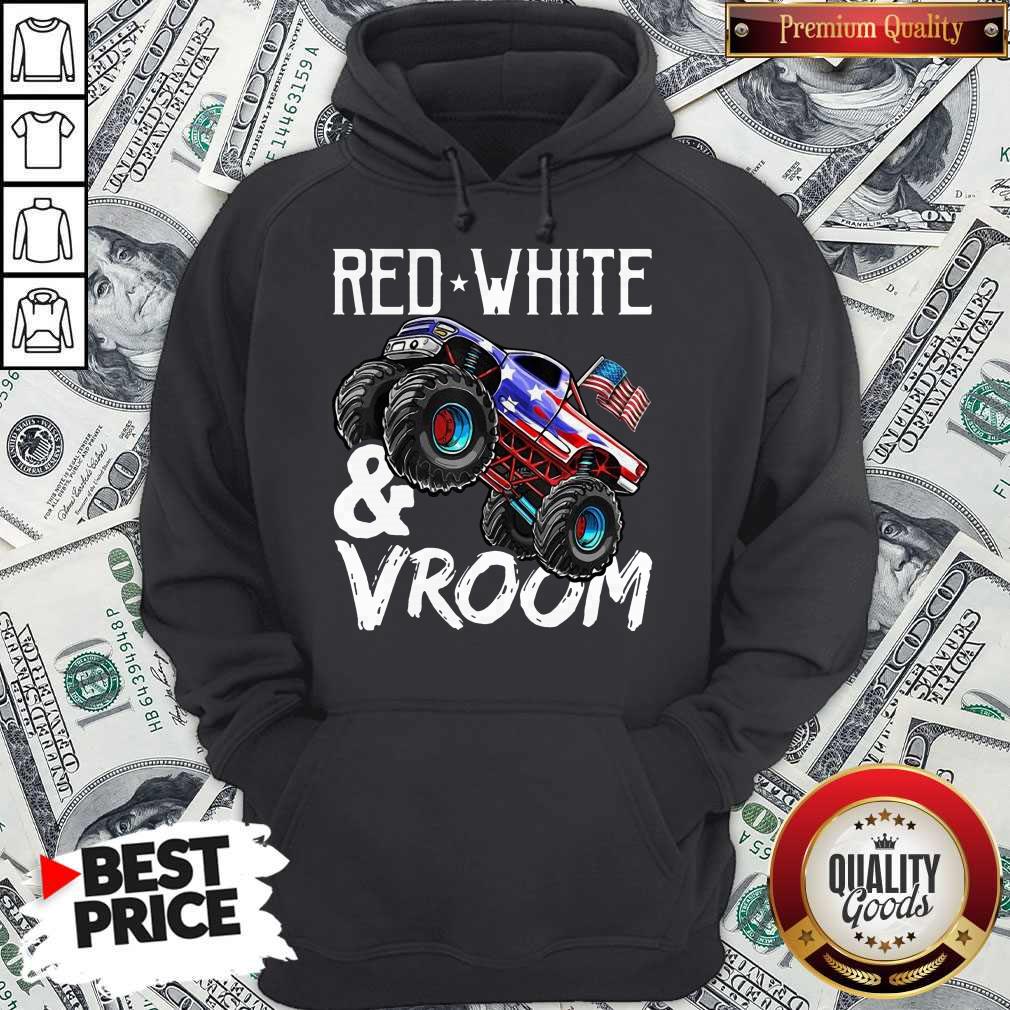 Premium Red White Vroom Monster Truck American Flag July 4Th Shirt