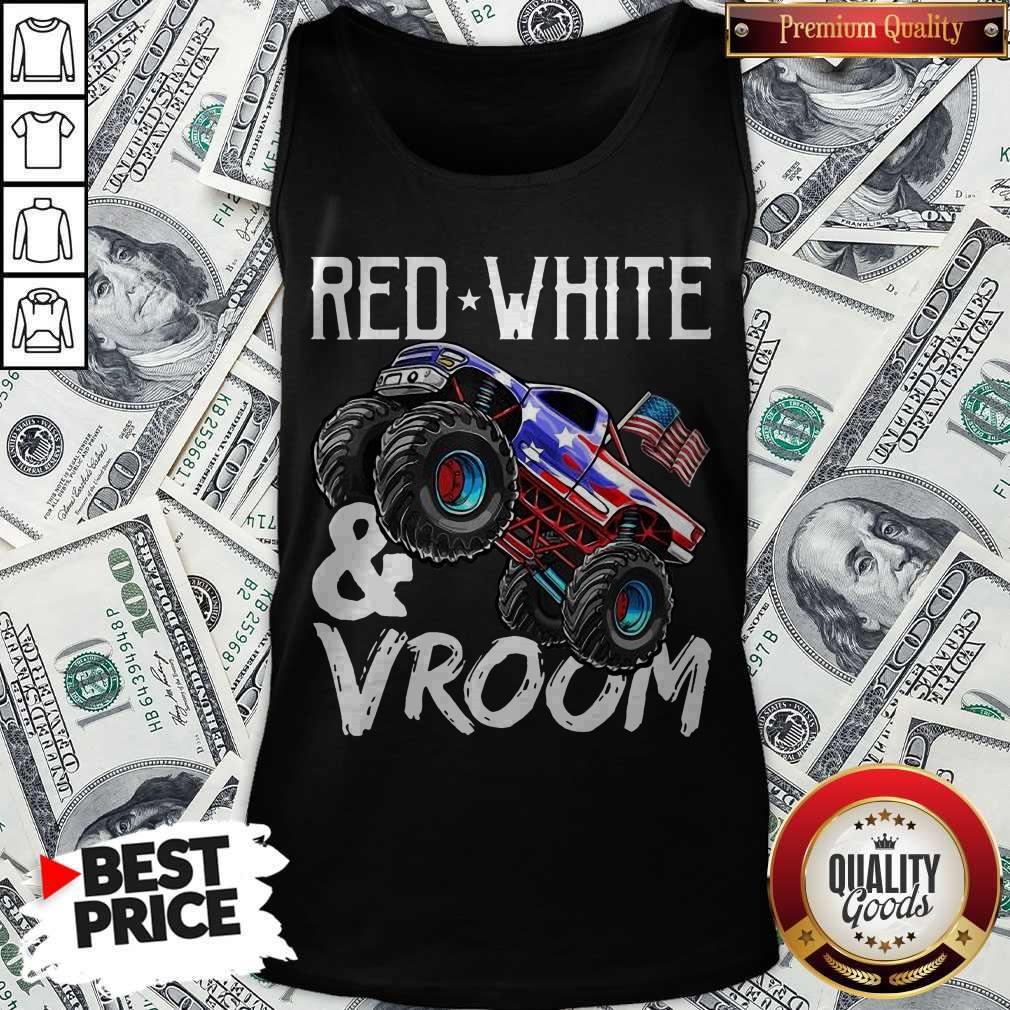 Premium Red White Vroom Monster Truck American Flag July 4Th Shirt