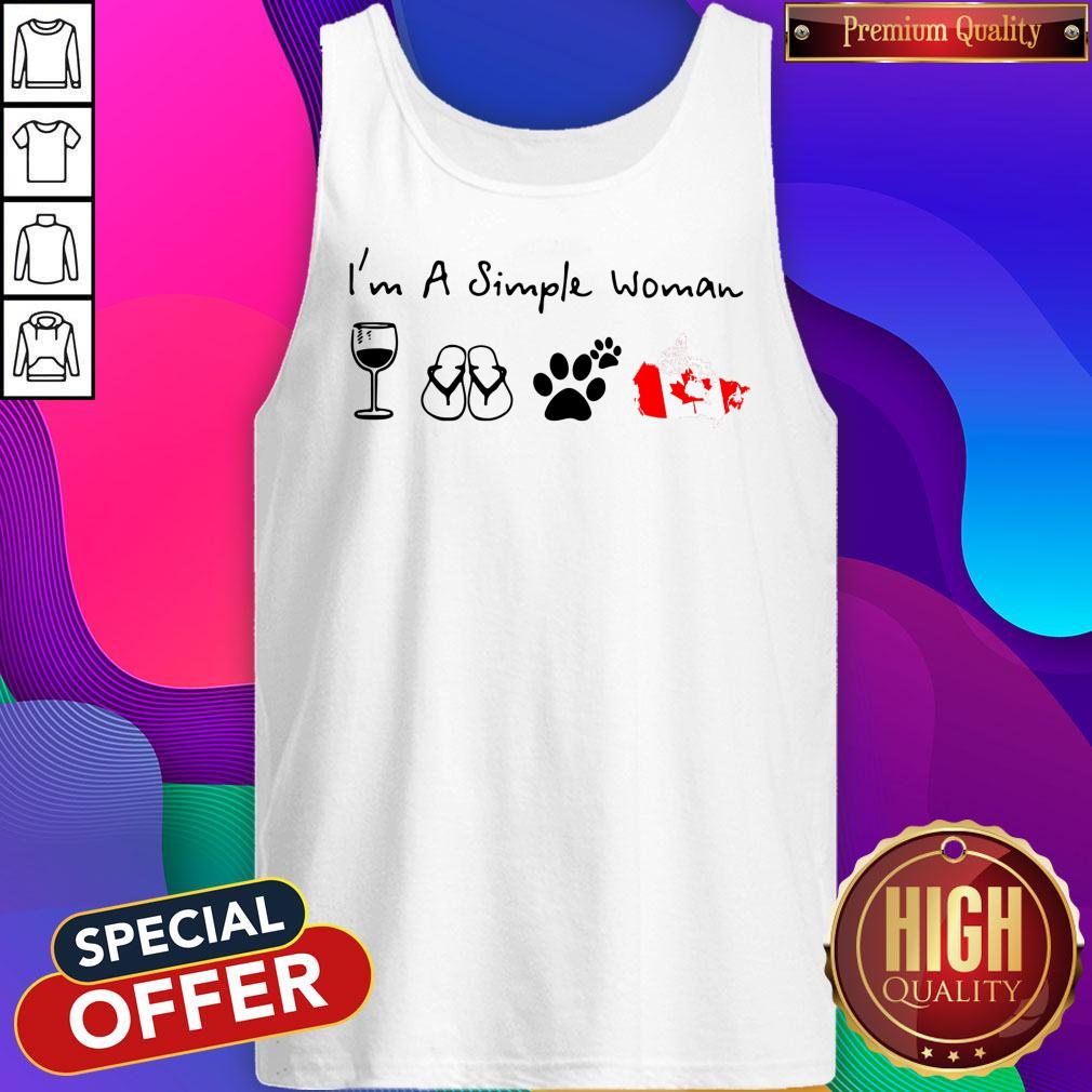 Pretty I’m A Simple Woman Wine Flip Flop Dog Paw And Canada Flag Shirt