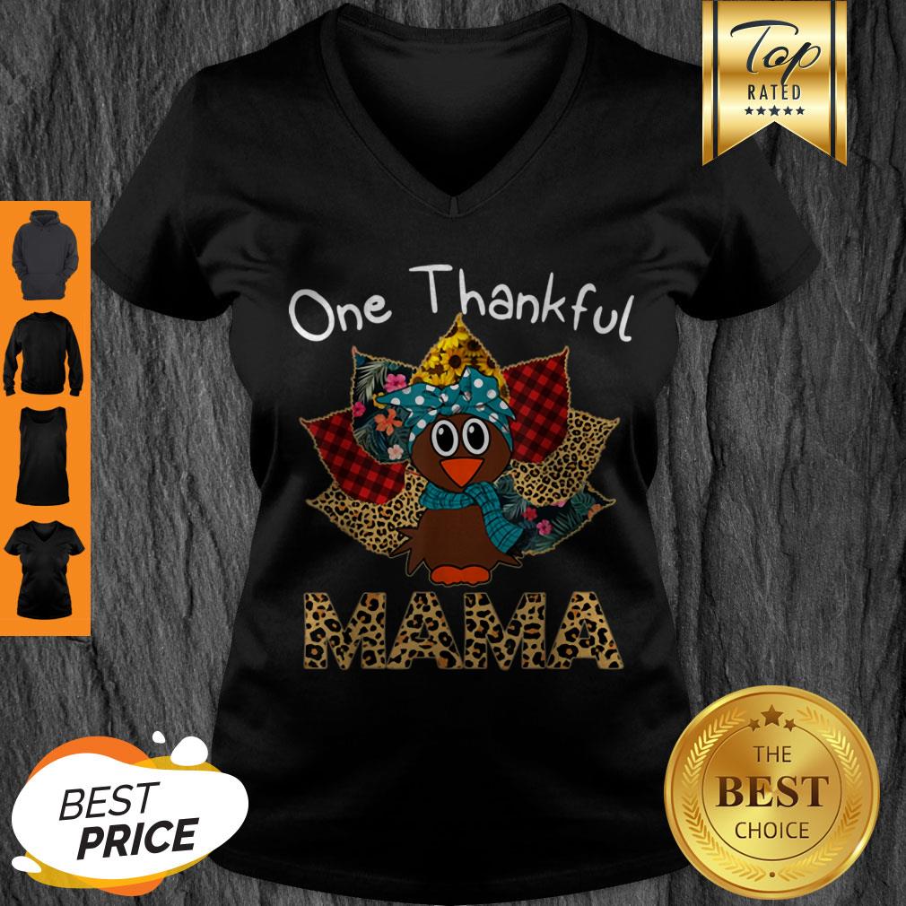 Pretty One Thankful Mama Turkey Leopard Plaid Thanksgiving Shirt