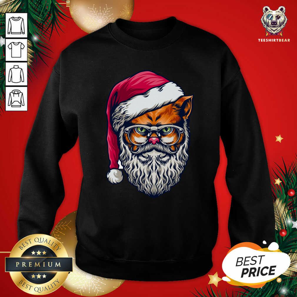 Pretty Xmas Wildcat Santa Claus Christmas Wearing Glasses Shirt