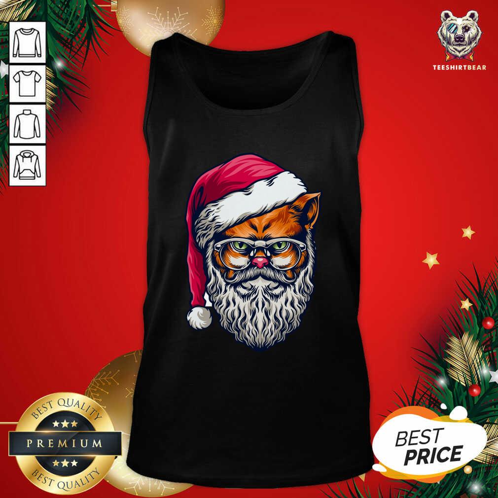 Pretty Xmas Wildcat Santa Claus Christmas Wearing Glasses Shirt