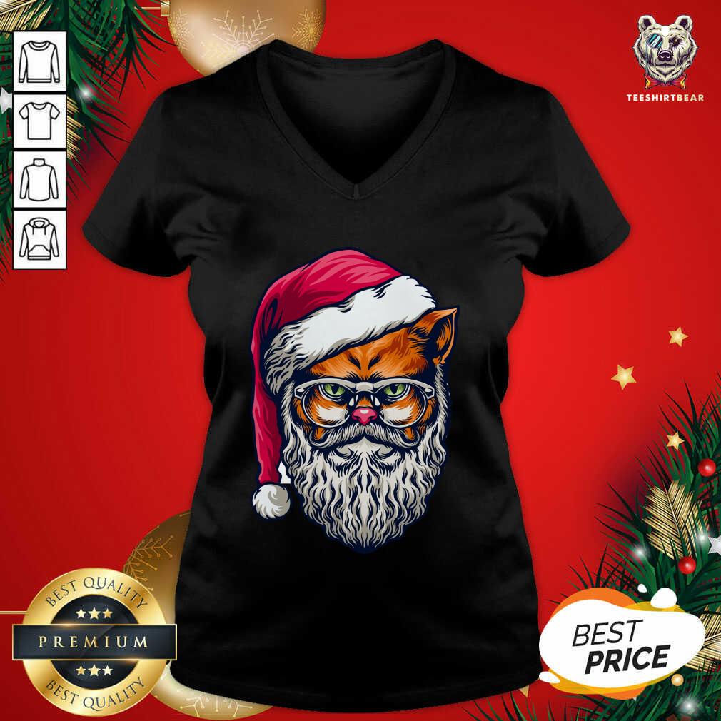 Pretty Xmas Wildcat Santa Claus Christmas Wearing Glasses Shirt