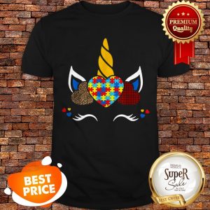 Nice Autism Awareness Unicorn Girl Red Plaid Leopard Print Hearts Shirt