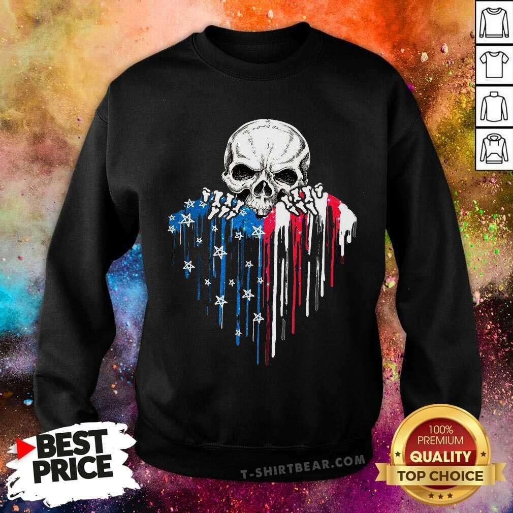 Skull Hug Watercolor Heart American Flag Shirt