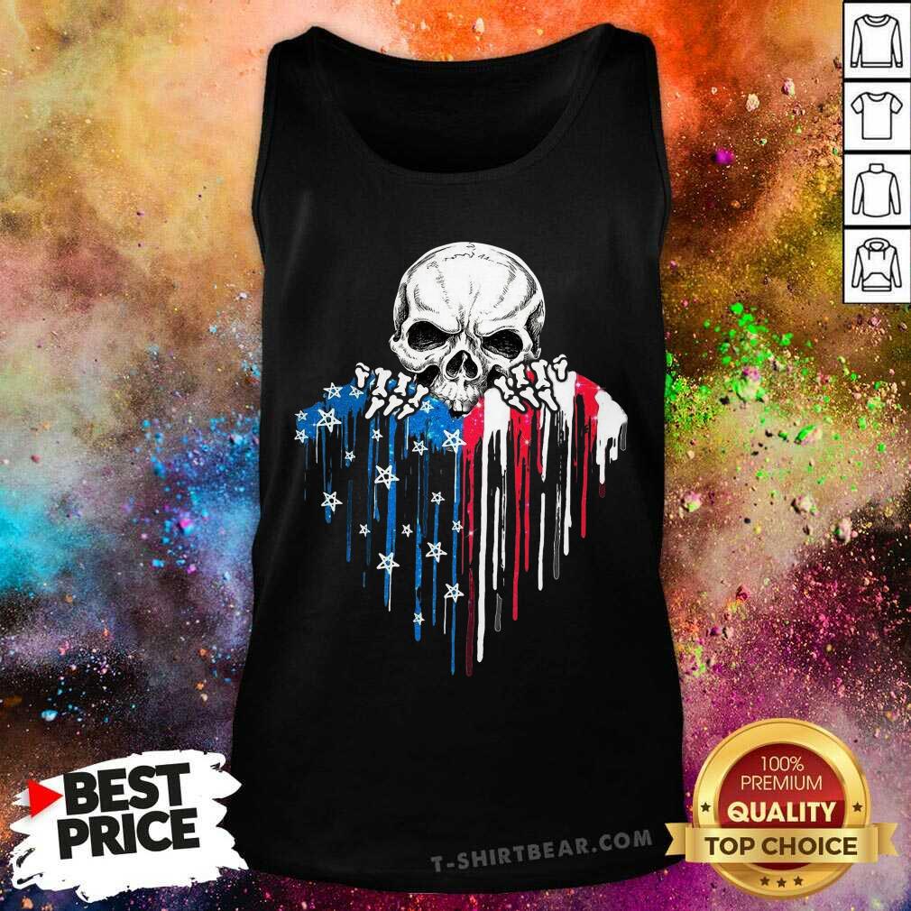 Skull Hug Watercolor Heart American Flag Shirt
