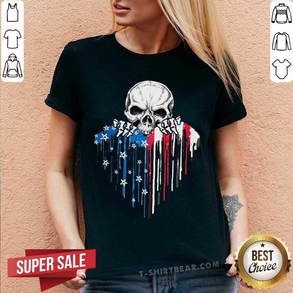 Skull Hug Watercolor Heart American Flag Shirt