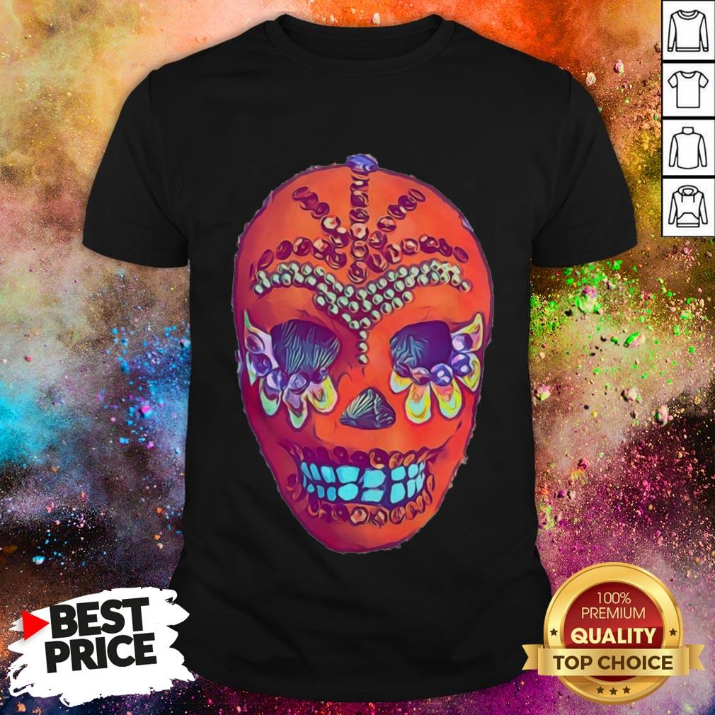 Sugar Skull Portrait Cool Mexican Orange Day Of The Dead Shirt